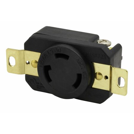 AC WORKS 30A, 125V, NEMA L5-30R Flush Mounting Locking Industrial Grade Receptacle FML530R